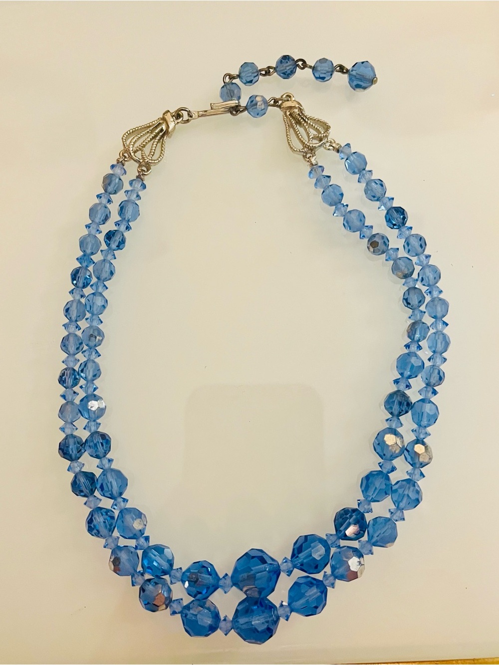 Blue Faceted Crystal Double Strand Necklace - Women Jewelry